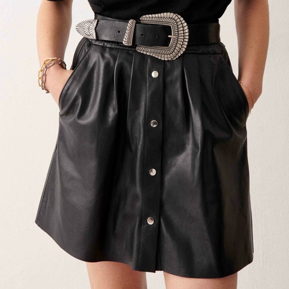 BA&SH black leather skirt NEW NWT size M - Picture 2 of 10